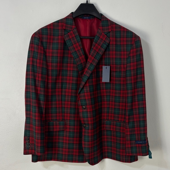 NWT Stafford Red Tartan Plaid Sports Coat Academia Festive Preppy Blazer SZ  54 - Picture 1 of 10